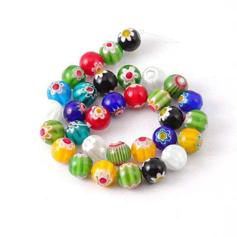 Round Beads For Jewelry Making Floral Pattern Bracelet Glass Beads Necklace