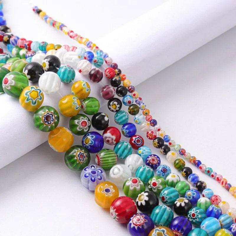 Round Beads For Jewelry Making Floral Pattern Bracelet Glass Beads Necklace