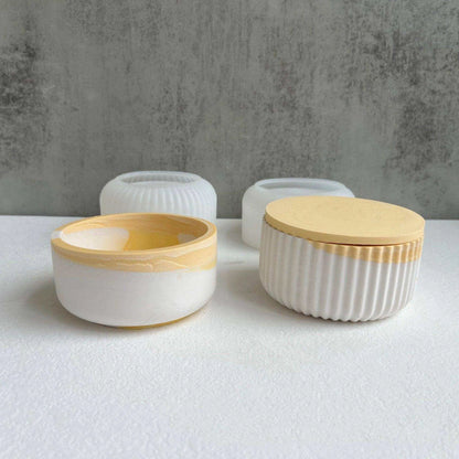 Round Candle Cup With Lid Silicone Mold Storage Box