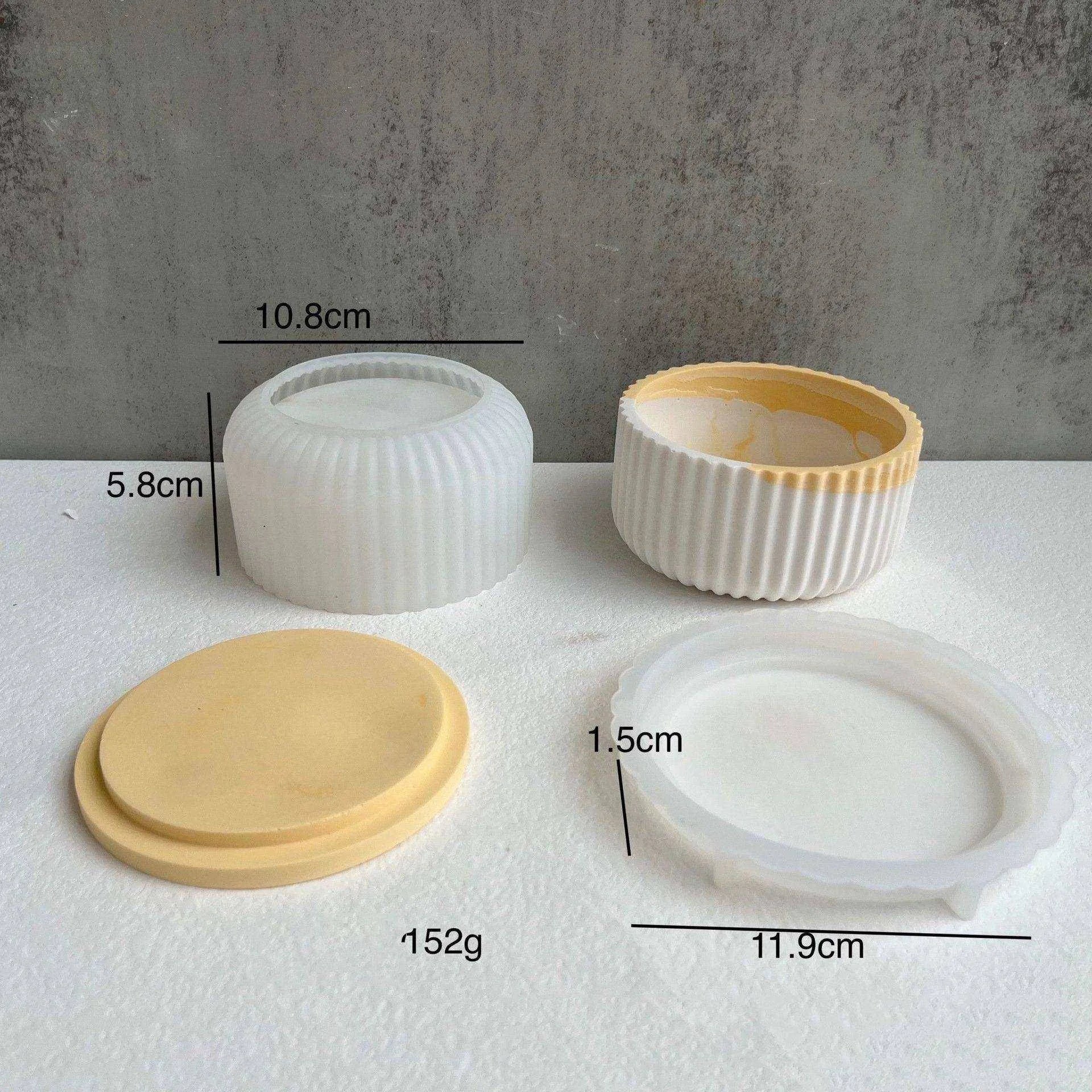 Round Candle Cup With Lid Silicone Mold Storage Box