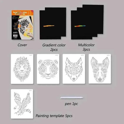 Scratch painting set stencil painting kit for kids and adults