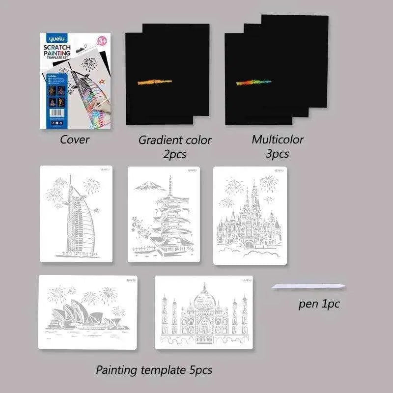 Scratch painting set stencil painting kit for kids and adults