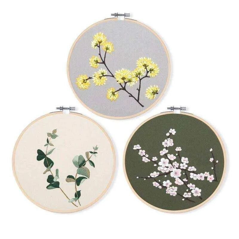 Set OF 3 Embroidery Kits Flowers Embroidery DIY Wall Art