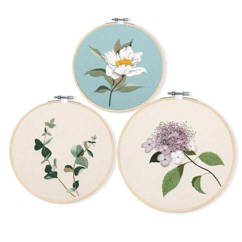 Set OF 3 Embroidery Kits Flowers Embroidery DIY Wall Art