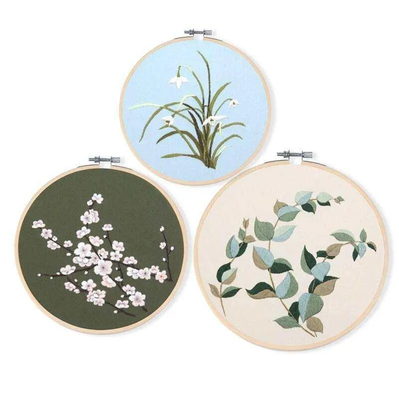 Set OF 3 Embroidery Kits Flowers Embroidery DIY Wall Art