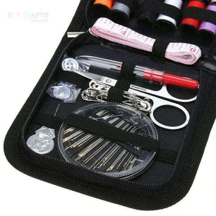 Close-up of high-quality sewing needles and assorted threads in multifunction sewing kit