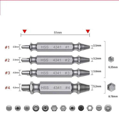 Steel Screw Extractor for Damaged Screw Remover Set of 4 Burnish Flip Tool Broken Bolt Practical Handyman Tool