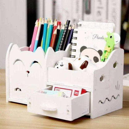 Wood desktop organizer with drawers cute pen holder