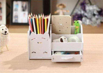 Wood desktop organizer with drawers cute pen holder