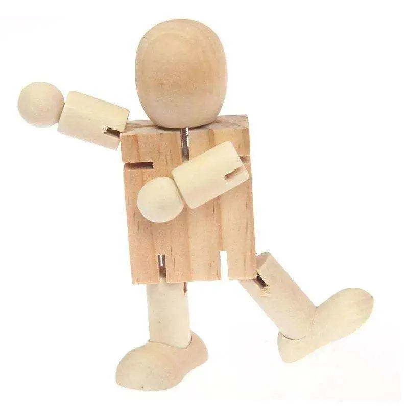 Wooden Doll Wooden Toy Doll Robot Figurine Toys for Kids Children, Montessori Toy Unpainted Robot