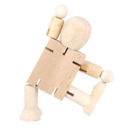 Wooden Doll Wooden Toy Doll Robot Figurine Toys for Kids Children, Montessori Toy Unpainted Robot