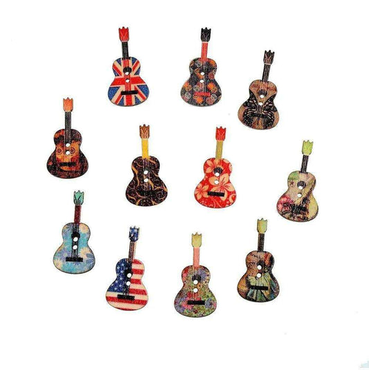 Wooden Guitar Buttons Sew On Buttons For Dressmaking Sewing Supplies Backpack Buttons 50pcs