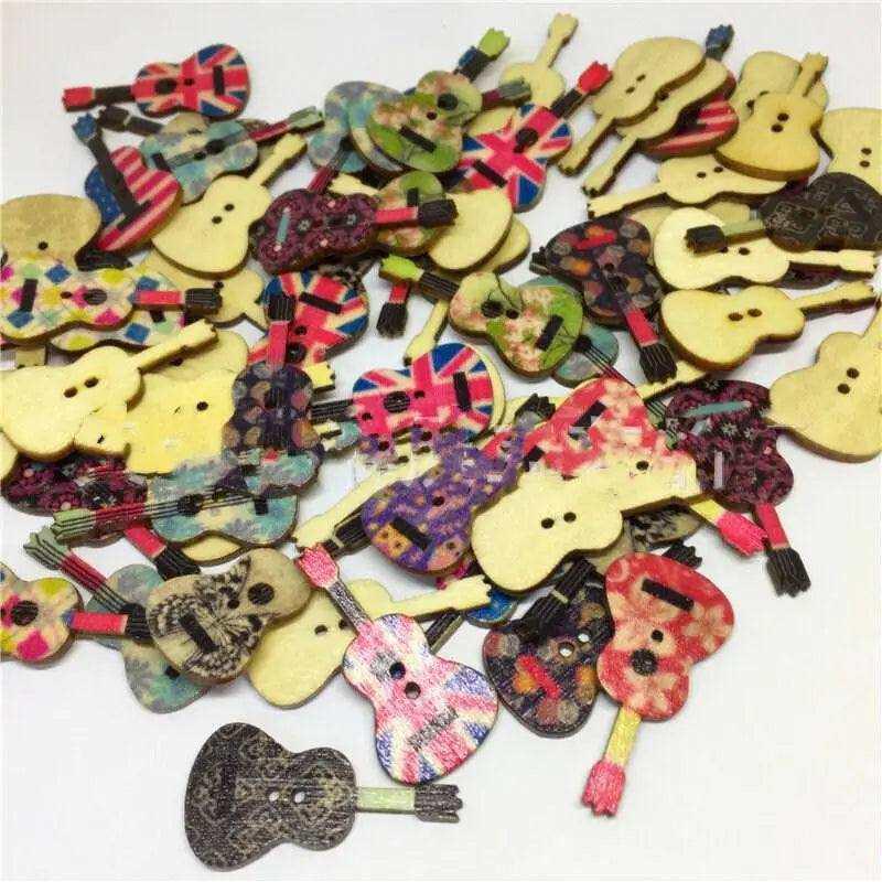 Wooden Guitar Buttons Sew On Buttons For Dressmaking Sewing Supplies Backpack Buttons 50pcs