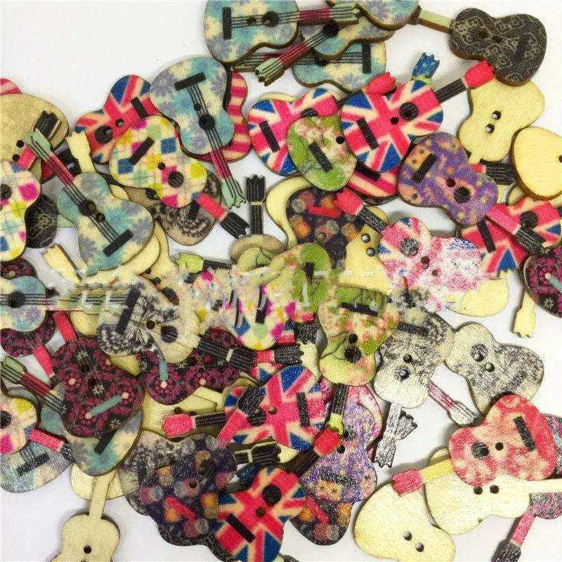 Wooden Guitar Buttons Sew On Buttons For Dressmaking Sewing Supplies Backpack Buttons 50pcs