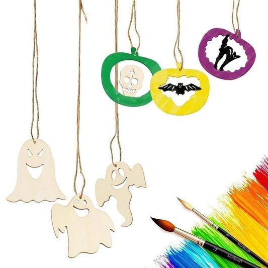 Wooden Halloween Pendants Set - 10 Spooky Patterns for Kids' Painting Activity - DiyCraftsProject