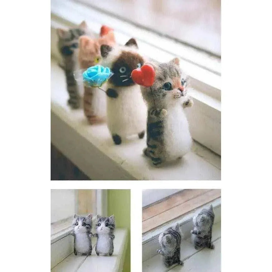 Wool Felt Cats DIY Doll Making Crafting Kit Needle Felting Set