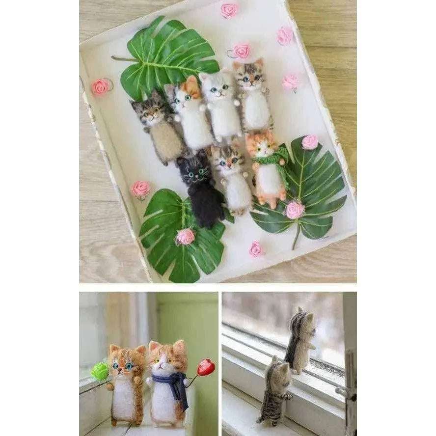 Wool Felt Cats DIY Doll Making Crafting Kit Needle Felting Set