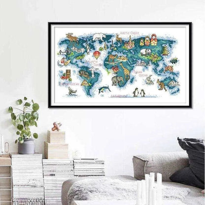 World Map Embroidery Kit DIY Living Room Wall Art Bedroom Poster Cross Stitch Kit